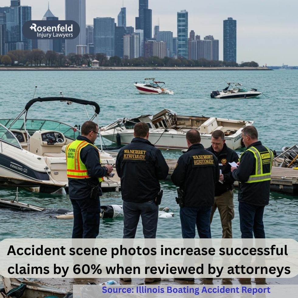 Damaged boats after a collision on Lake Michigan
