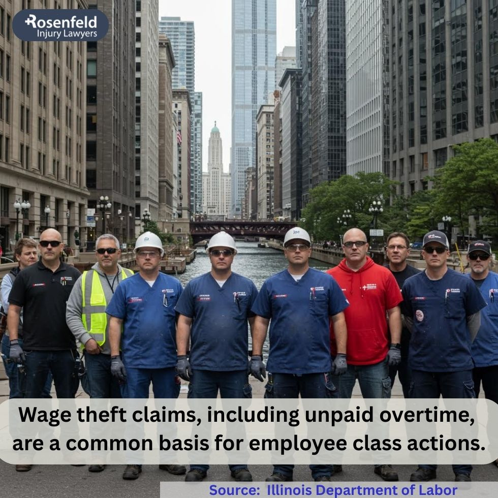 Representative plaintiff meeting with attorneys from a Chicago law firm to discuss a class action suit on behalf of similarly situated consumers harmed by corporate misconduct.