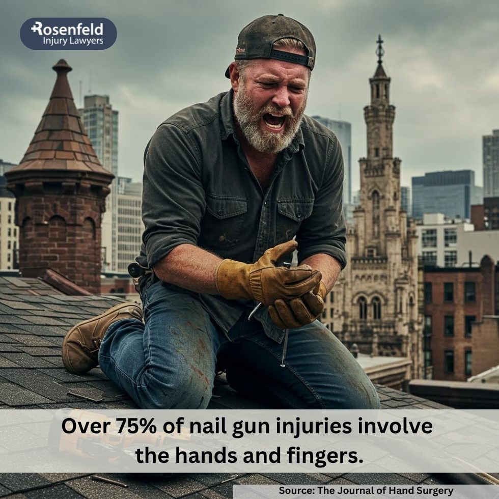 Nail gun accident emergency response and workplace disruption.