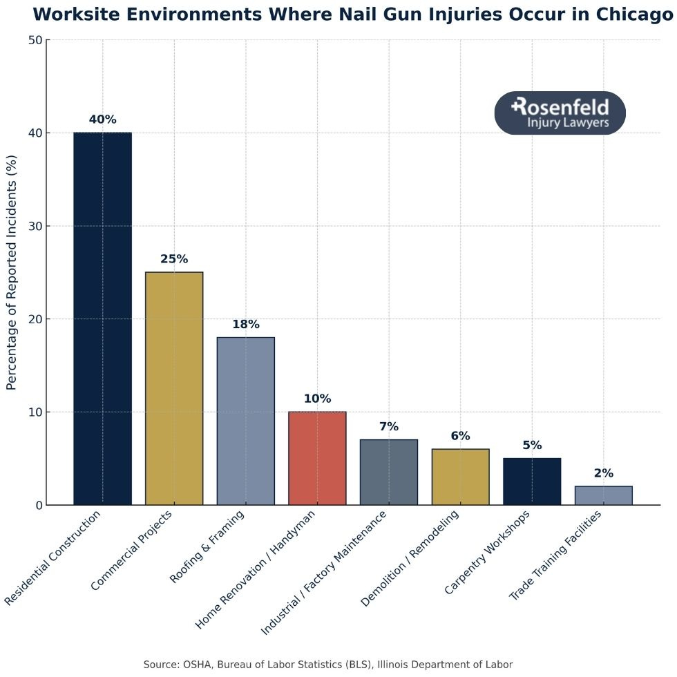 Law firm reviewing a case for a severe nail gun injury at a job site.