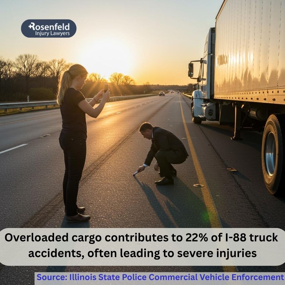 Accident scene on I-88 involving a commercial truck in Chicago Illinois