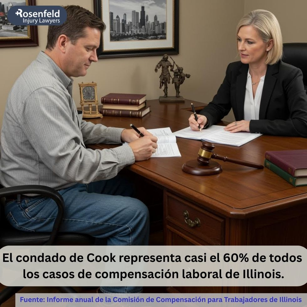 El condado de Cook representa casi el 60% de todos los casos de compensación laboral de Illinois.