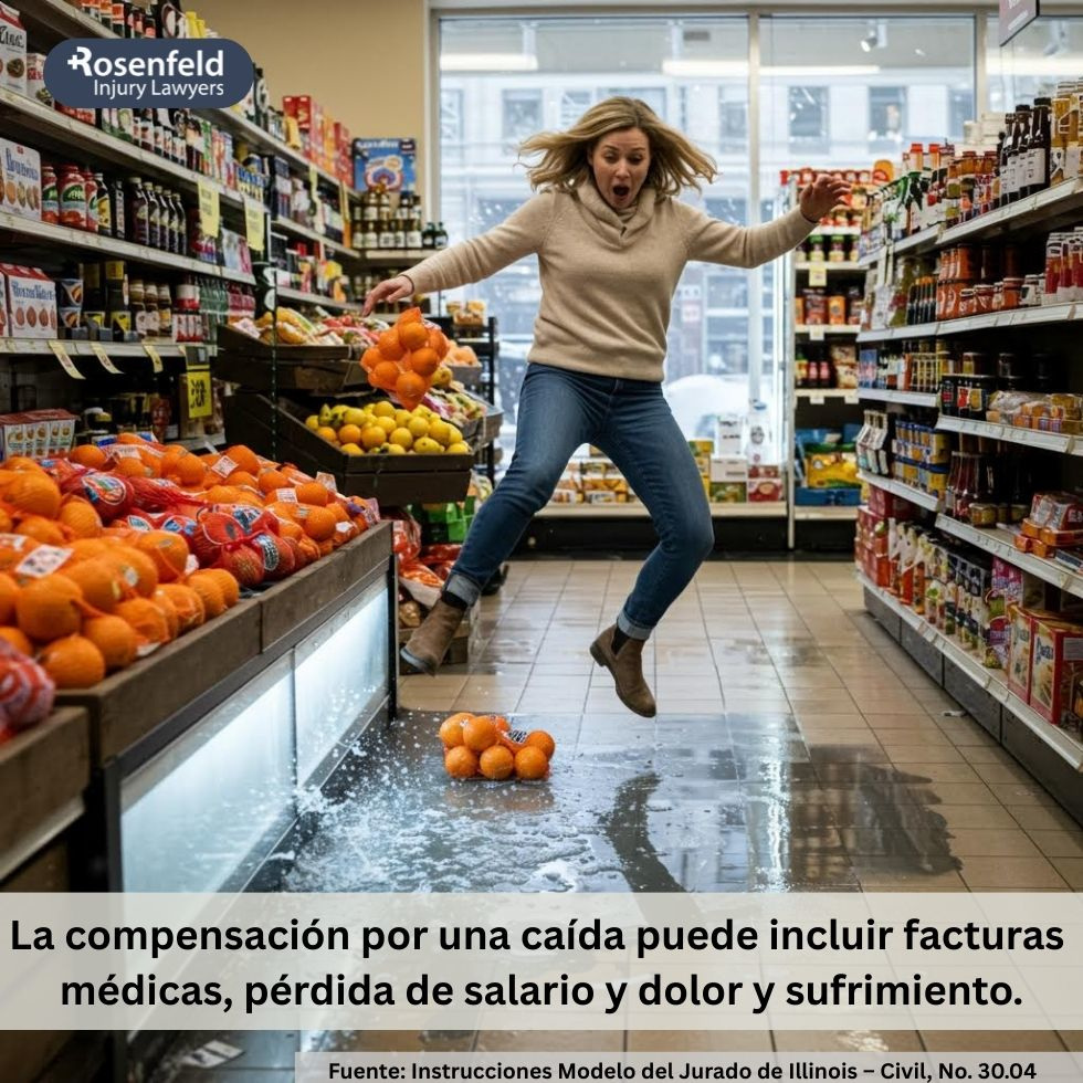 La compensación por una caída puede incluir facturas médicas, pérdida de salario y dolor y sufrimiento.