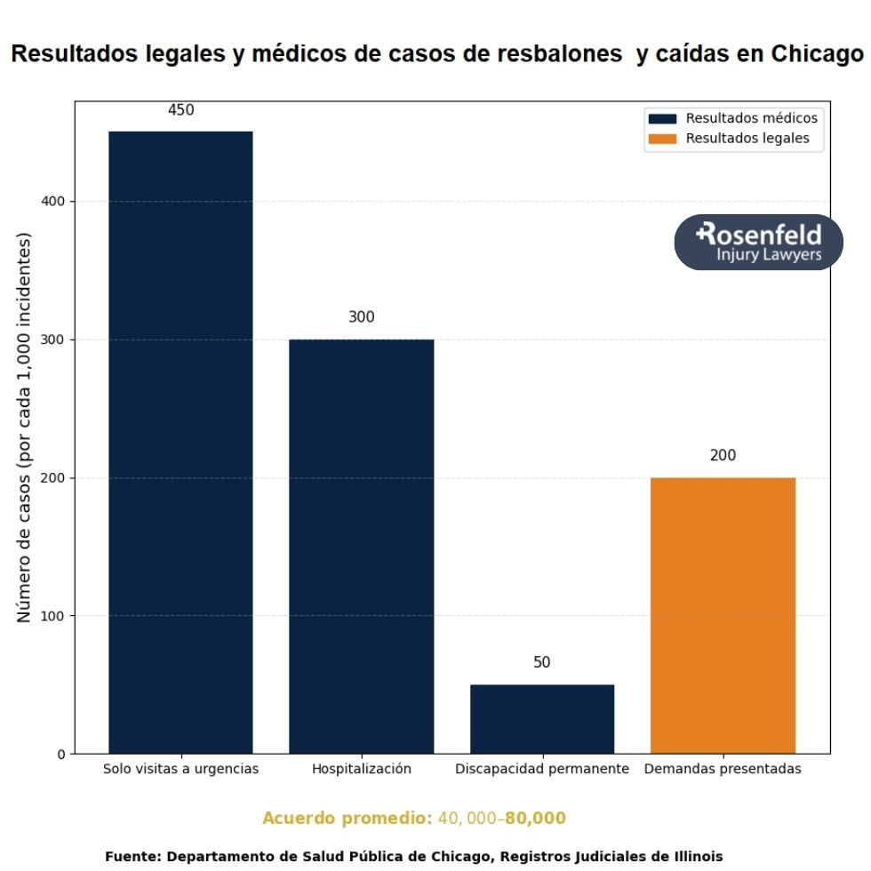 Resultados legales y médicos de casos de resbalones y caídas en Chicago.