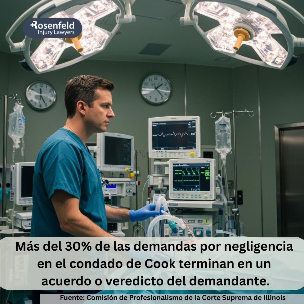 Más del 30% de las demandas por negligencia en el condado de Cook terminan en un acuerdo o veredicto del demandante.