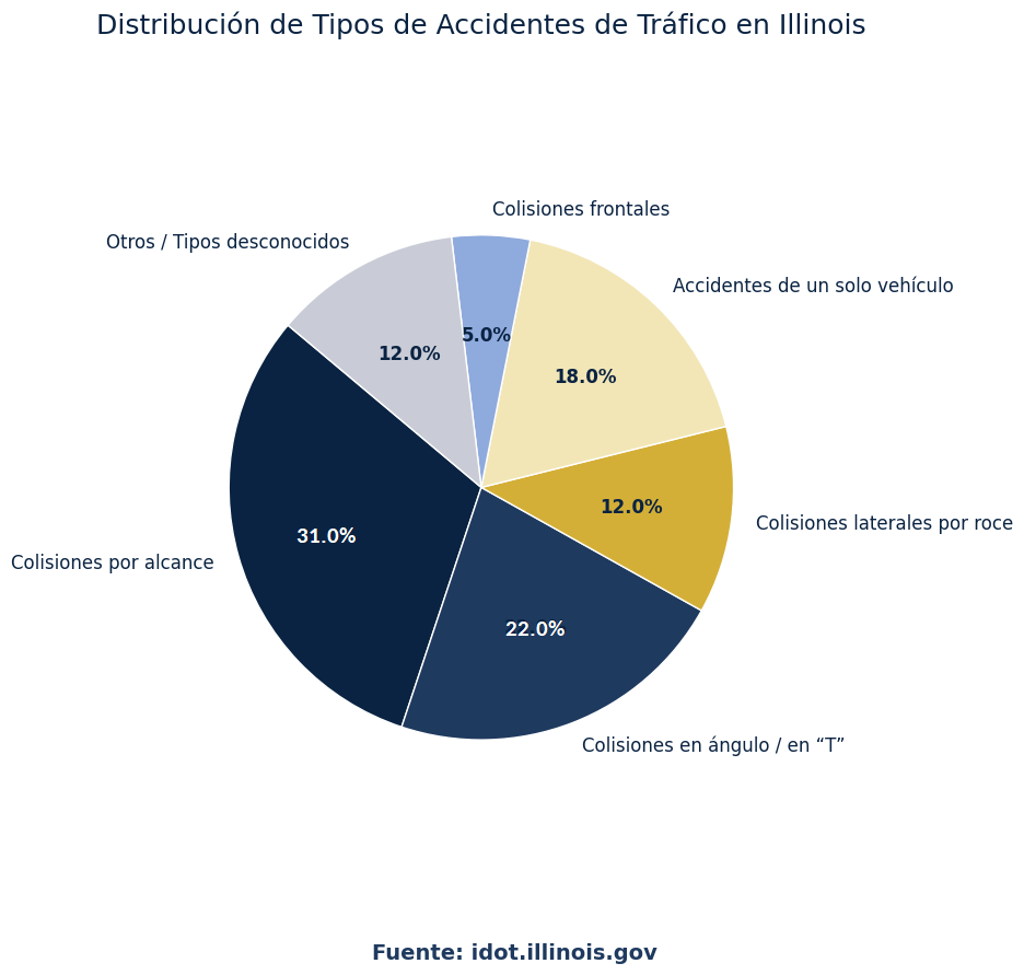 Distribución de tipos de accidentes de tráfico en Illinois