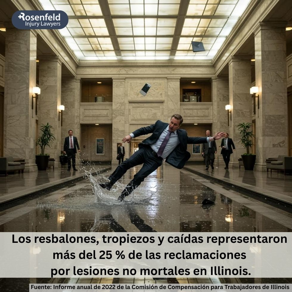 Los resbalones, tropiezos y caídas representaron más del 25 % de las reclamaciones por lesiones no mortales en Illinois.