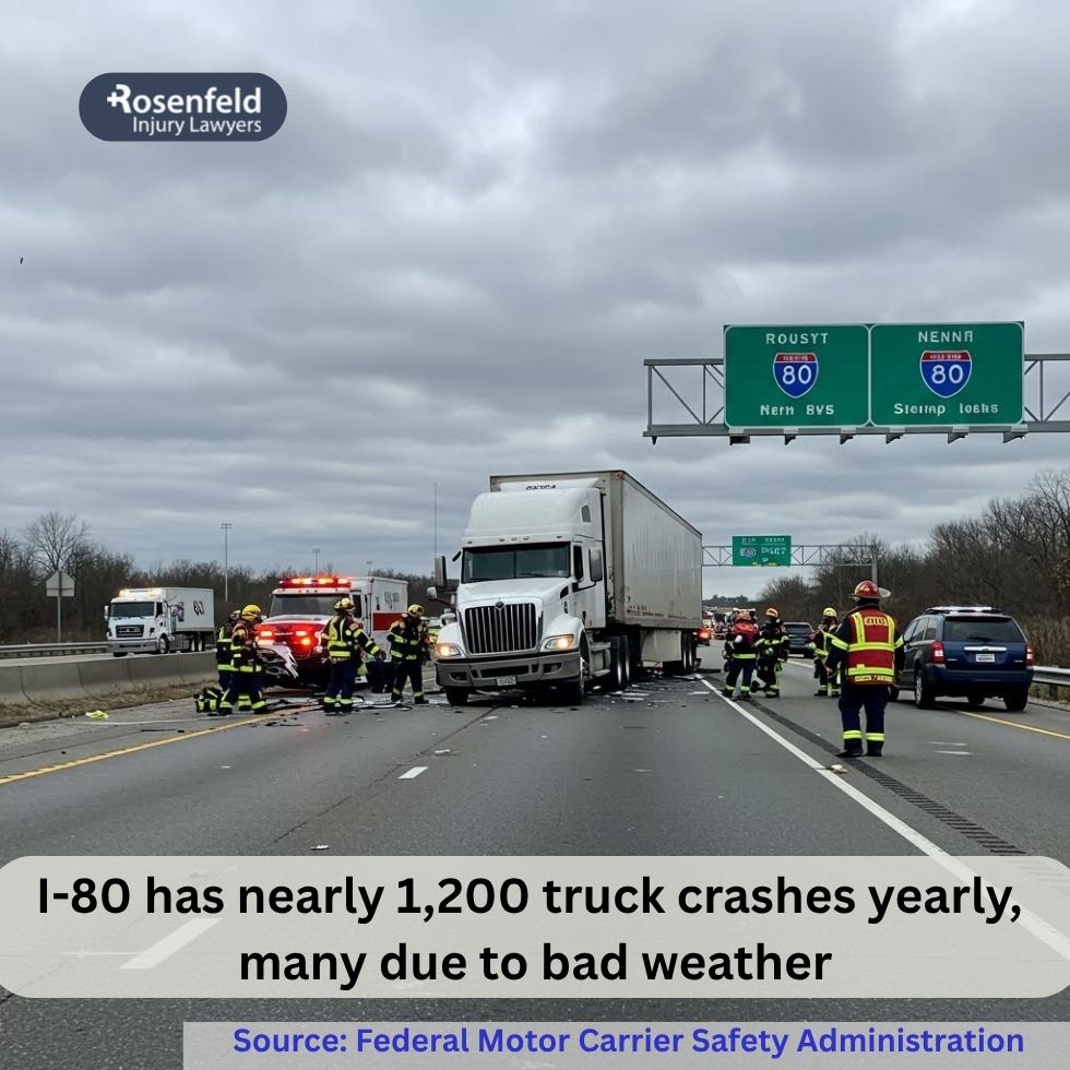 Accident scene on I-80 involving a commercial truck in Chicago Illinois